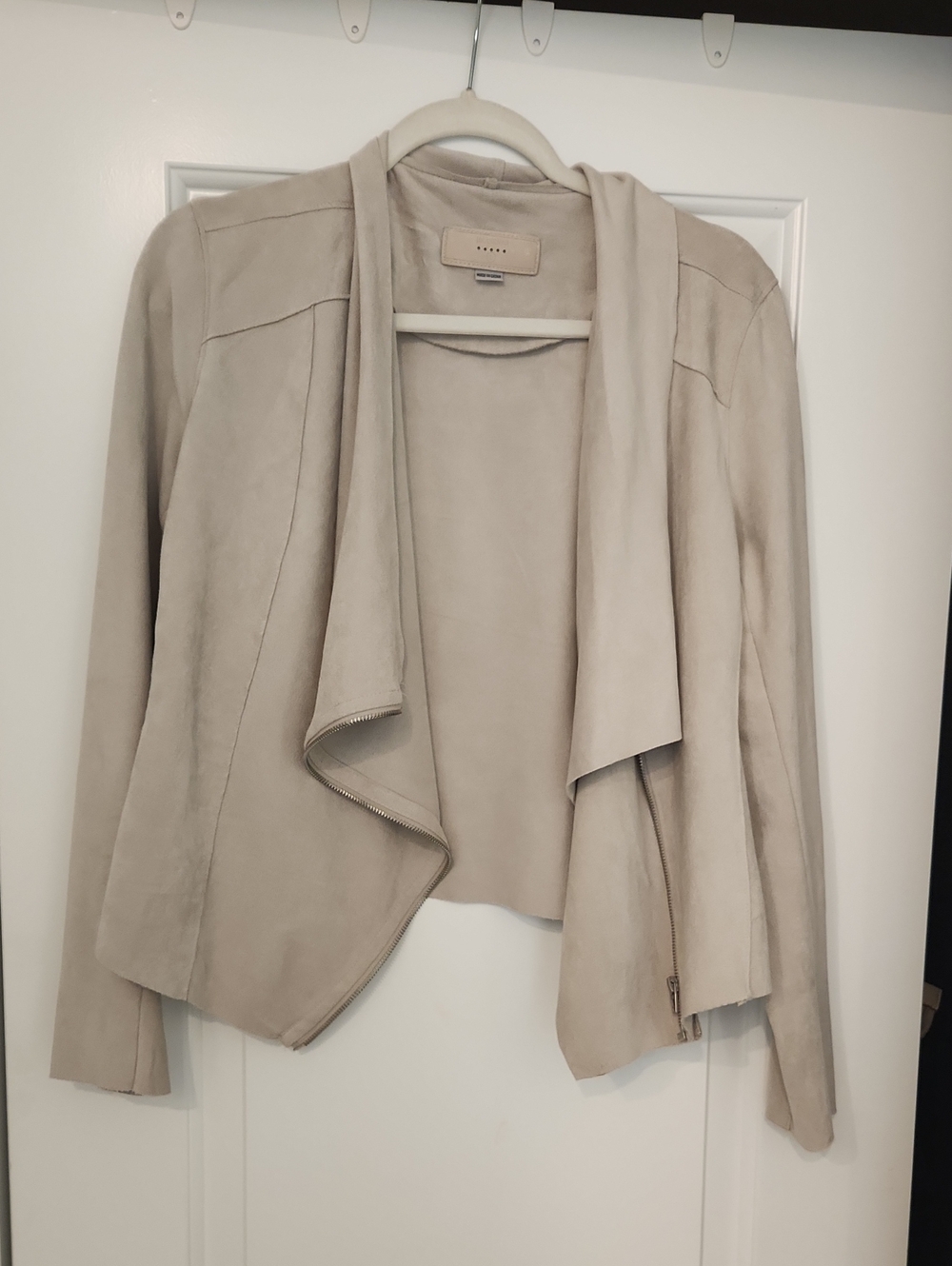 Blank NYC Beige Draped Suede-Look Leather Jacket